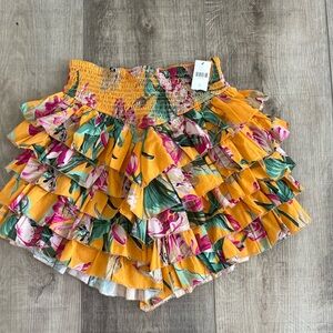NWT LOVE THE LABEL Skirt Tiered Ruffle Mini Skirt Sz XS Topanga Orange Print